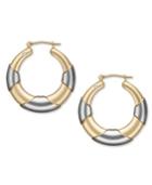 Signature Gold 14k Gold And 14k White Gold Earrings, Diamond Accent Graduated Hoop Earrings