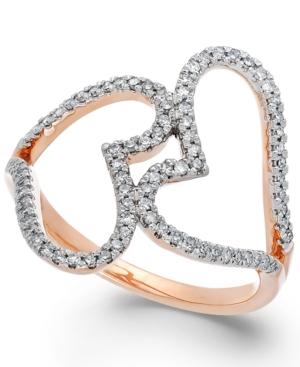 Diamond Double Heart Ring In 14k Rose Gold (1/3 Ct. T.w.)