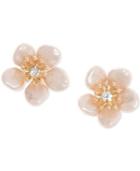 Lonna & Lilly Gold-tone Pave & Imitation Pearl Flower Stud Earrings