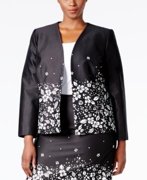 Tahari Asl Plus Size Floral-print Poplin Jacket