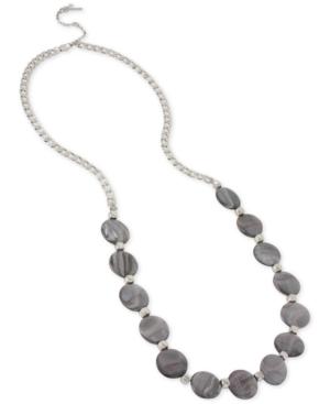Kenneth Cole New York Silver-tone Black Mother Of Pearl Long Necklace