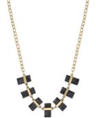 Gold-tone Black Rectangular Stone Drama Necklace