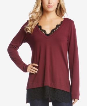 Karen Kane Long-sleeve Lace-contrast Sweater