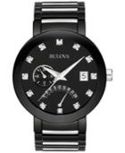 Bulova Men's Diamond Accent Black Tone Stainless Steel Bracelet Watch 40mm 98d109