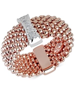 Diamond Accent Mesh-look Statement Ring In 14k Rose Gold-plated Sterling Silver