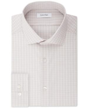 Calvin Klein Steel Men's Slim-fit Non-iron Stretch Performance Tan Check Dress Shirt