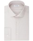 Calvin Klein Steel Men's Slim-fit Non-iron Stretch Performance Tan Check Dress Shirt