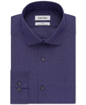 Calvin Klein Steel Slim-fit Non-iron Performance Purple Dobby Check Dress Shirt