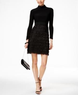 Vince Camuto Long-sleeve Turtleneck Fringe Dress
