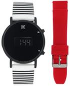 I.n.c. Women's White Striped Silicone Strap Watch 39mm Gift Set, Created For Macy's