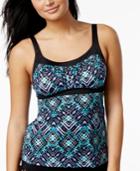 Swim Solutions Geometric-print Push-up Tankini Top Women's Swimsuit