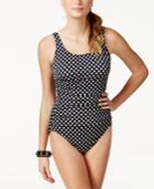 Swim Solutions Mastectomy Dot-print Ruched One-piece Swimsuit Women's Swimsuit