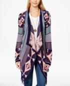 Say What? Juniors' Southwest-pattern Fringed Waterfall Cardigan Sweater