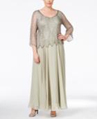 J Kara Plus Size Embellished A-line Gown