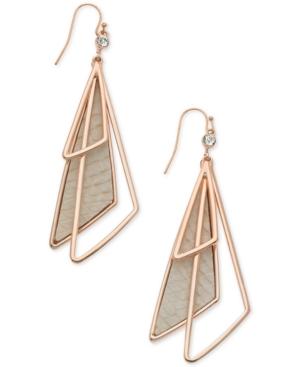 Guess Rose Gold-tone Multi-triangle Faux Leather Drop Earrings