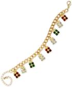 Holiday Lane Gold-tone Colored Crystal Gift Charm Bracelet, Created For Macy's
