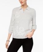 Alfred Dunner Embroidered Zip-up Sweater