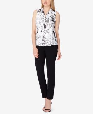 Tahari Asl Floral-print Tie-neck Shell