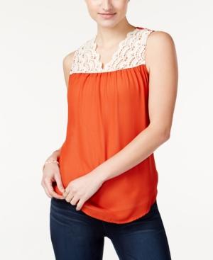 Belle Du Jour Juniors' Crochet-trim Sleeveless Blouse