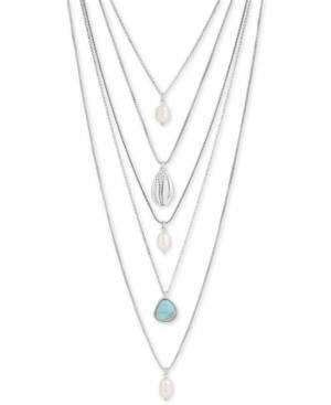 Lucky Brand Silver-tone Shell, Stone & Imitation Pearl Layered Necklace, 17 + 2 Extender