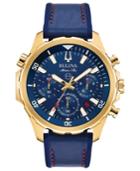 Bulova Men's Chronograph Marine Star Blue Leather & Silicone Strap Watch 43mm