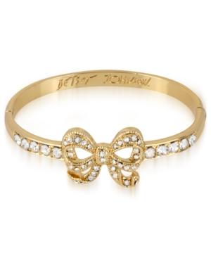 Betsey Johnson Bracelet, Antique Gold-tone Crystal Bow Hinge Bangle Bracelet