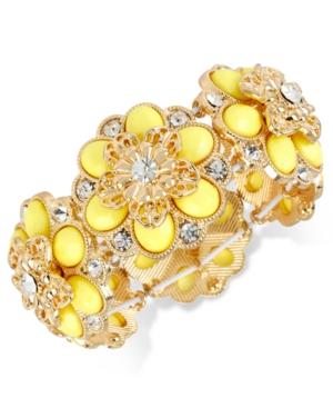 M. Haskell Gold-tone Yellow Flower And Crystal Stretch Bracelet