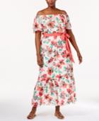 Jessica Howard Plus Size Printed Off-the-shoulder Maxi Dress