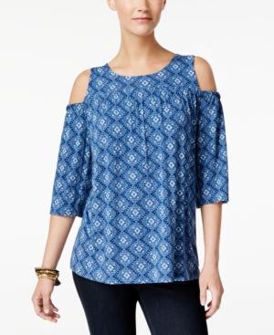 Style & Co Printed Cold-shoulder Top, Only At Macy's