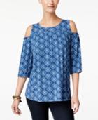 Style & Co Printed Cold-shoulder Top, Only At Macy's