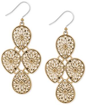 Lucky Brand Gold-tone Openwork Teardrop Chandelier Earrings