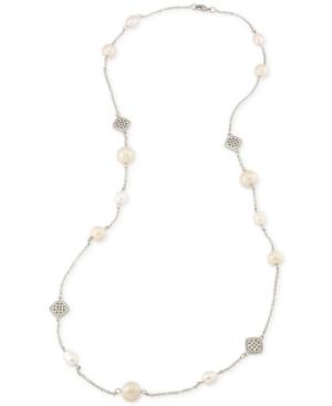 Carolee Silver-tone Imitation Pearl Pave Long Necklace