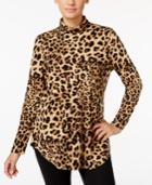 Jm Collection Petite Animal-print Turtleneck Top, Only At Macy's