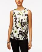 Kasper Floral-print Pleat-neck Shell