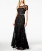 Adrianna Papell Sequined Bead-trim Ball Gown