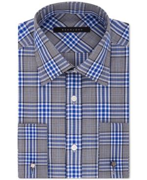 Sean John Men's Classic-fit Blue Plaid Dress Shirt
