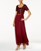 R & M Richards Belted Sequined & Chiffon Gown