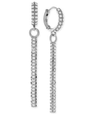 Vince Camuto Silver-tone Huggy Hoop Pave Linear Drop Earrings