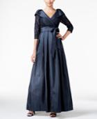 Jessica Howard Belted Portrait-collar Ball Gown