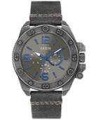 Guess Men's Gray Leather Strap Watch 46mm U0659g3