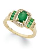 14k Gold Ring, Emerald (1 Ct. T.w.) And Diamond (1/5 Ct. T.w) Rectangle Ring