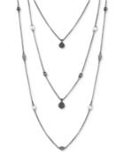 Lucky Brand Silver-tone Imitation Pearl & Pave Triple Layer Necklace