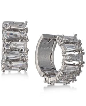 Carolee Silver-tone Crystal Huggie Hoop Earrings