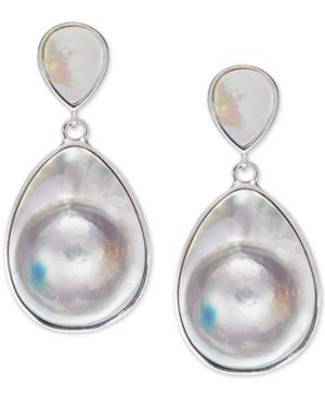 Mabe Blister Pearl (24 X 18mm, 10 X 8mm) Drop Earrings In Sterling Silver