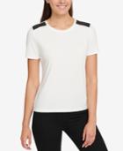 Tommy Hilfiger Faux-leather-trim T-shirt, Created For Macy's