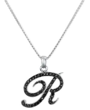 "sterling Silver Necklace, Black Diamond ""r"" Initial Pendant (1/4 Ct. T.w.)"