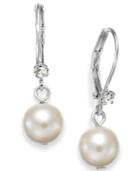 Charter Club Silver-tone Small Crystal Imitation Pearl Drop Earrings