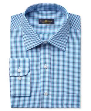 Club Room Estate Men's Classic-fit Wrinkle Resistant Aqua Gingham Dress Shirt, Created For Macy's