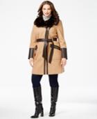 Via Spiga Plus Size Faux-fur-collar Asymmetrial Belted Coat