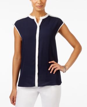 Tahari Asl Georgette Framed Blouse